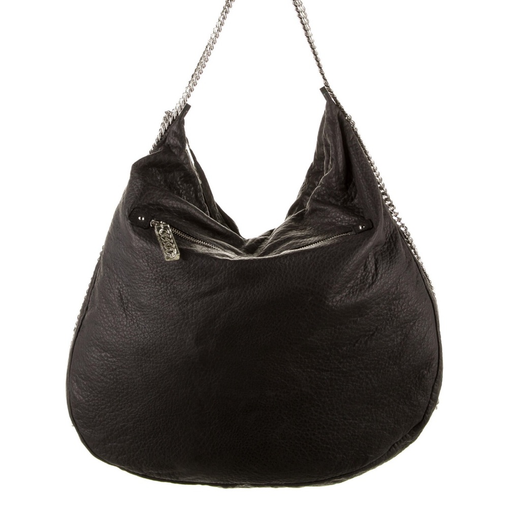 Black leather Christian Louboutin Marianna hobo with silver-toned hardware.
